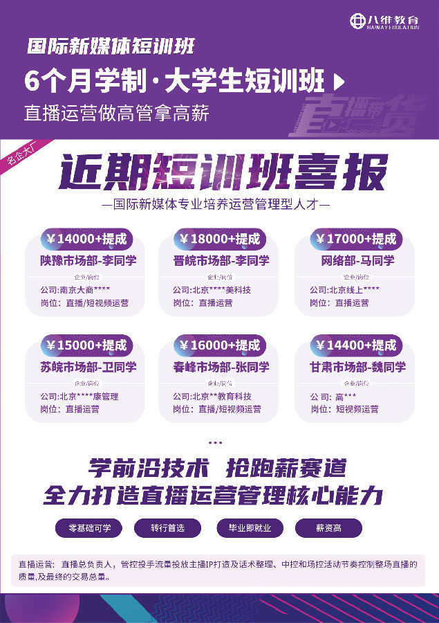八維教育國際新媒體專業(yè)直播運(yùn)營管理實(shí)戰(zhàn)班開課啦