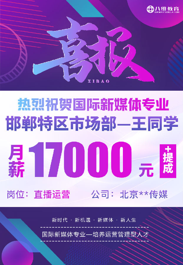 八維職業(yè)學(xué)校國際新媒體最近就業(yè)喜報來襲
