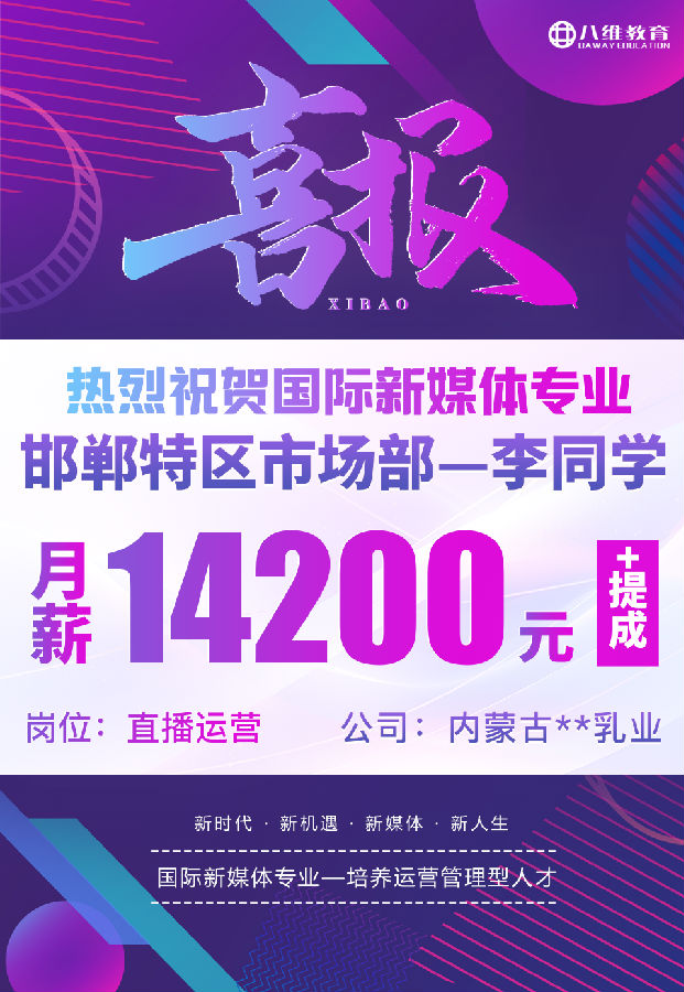 八維職業(yè)學(xué)校國際新媒體最近就業(yè)喜報來襲